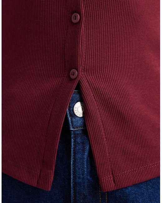 New Look Red Boat Neck Button Through Tank Top