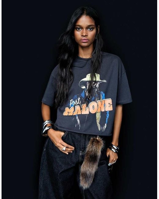 T-Shirt Bianca E Nera Con Stampa "Post Malone" di Bershka in Blue