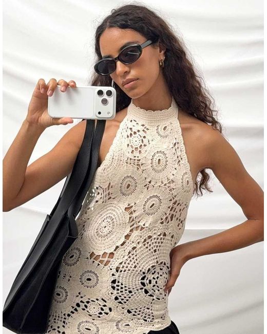NA-KD White Halterneck Crochet Top