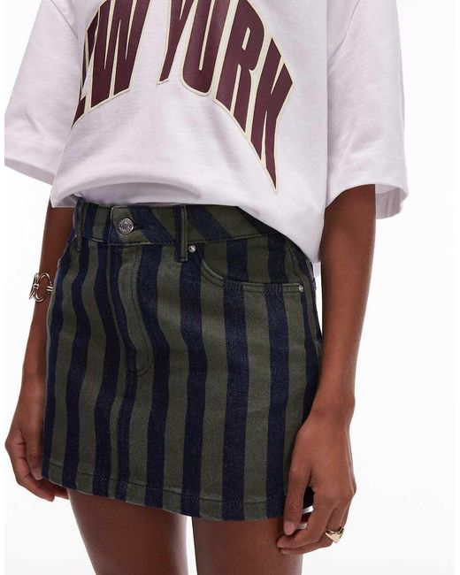 Minifalda Vaquera Muy Corta Caqui A Rayas De TOPSHOP de color White