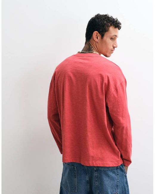 Reclaimed Vintage Red Long Sleeve Slub Jersey Henley T-shirt for men