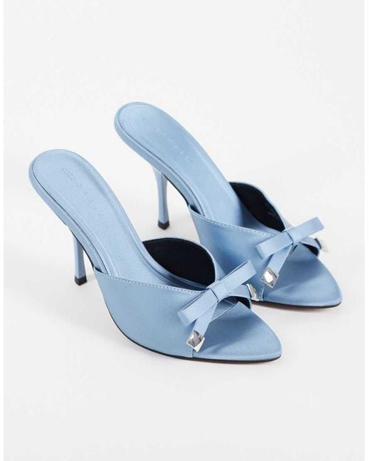 ASOS Blue Nelly Bow Detail High Heeled Mules