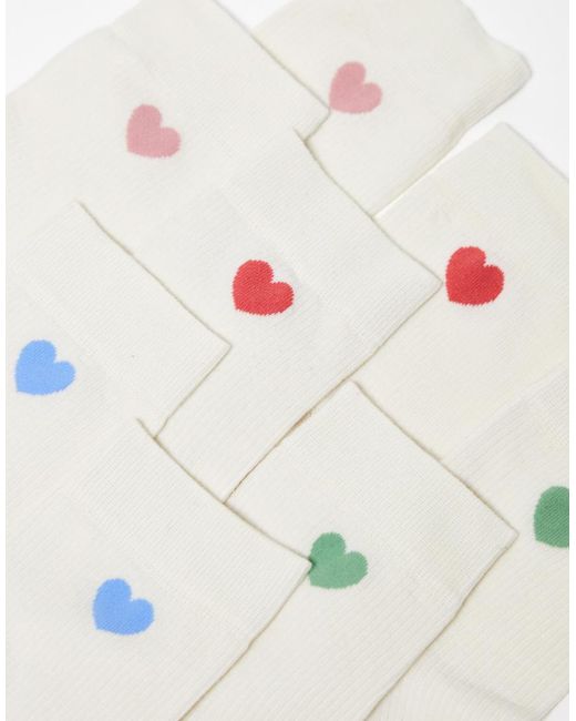 Pack De 4 Pares De Calcetines Tobilleros Beis Con Detalle De Corazón De Lindex de color White