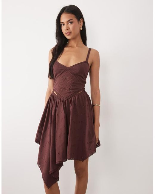 ASOS Natural Hanky Hem Embroidered Detail Dress