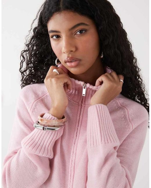 Collusion Pink Funnel Neck Zip Through Raglan Cardigan