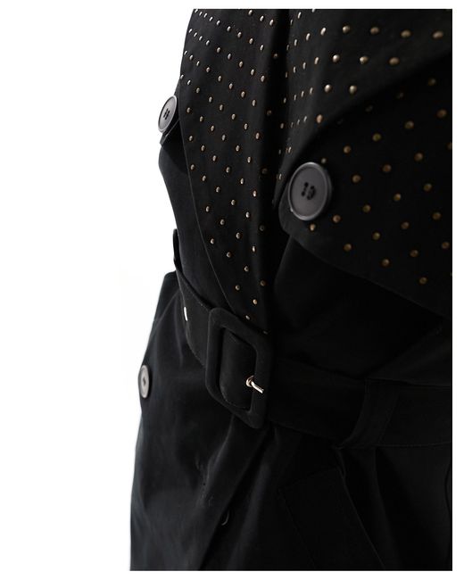 River Island Black Studded Trench Coat