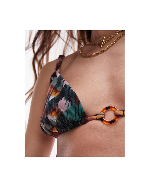 TOPSHOP Brown Mix And Match Triangle Bikini Top With Plait Detail And Ring Trims