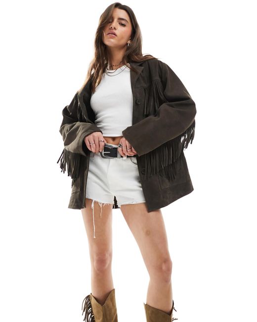 ASOS Black Premium Suede Tassel Jacket