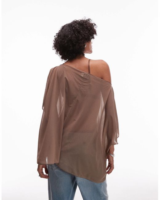 ASOS Brown – transparentes, schulterfreies cape-top aus netzstoff