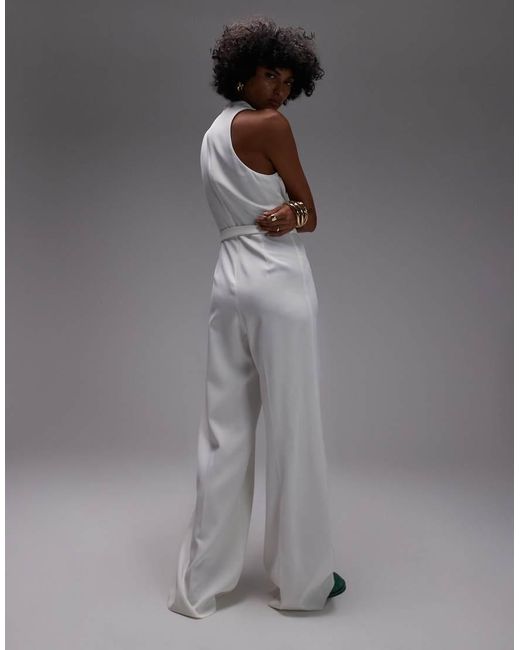 Mango Gray High Neck Draped Jumpsuit With Gold Belt