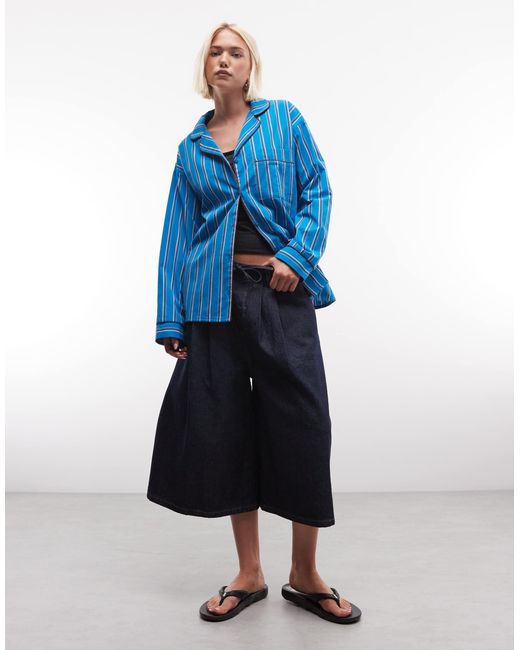 Reclaimed Vintage Blue – hemd im pyjama-stil mit blauen streifen und reverskragen, kombiteil