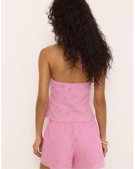 Stradivarius Pink Embroidered Shorts