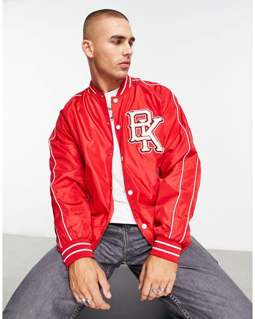 Bershka Nylon Varsity Bomber Jacket in Red for Men Lyst Canada
