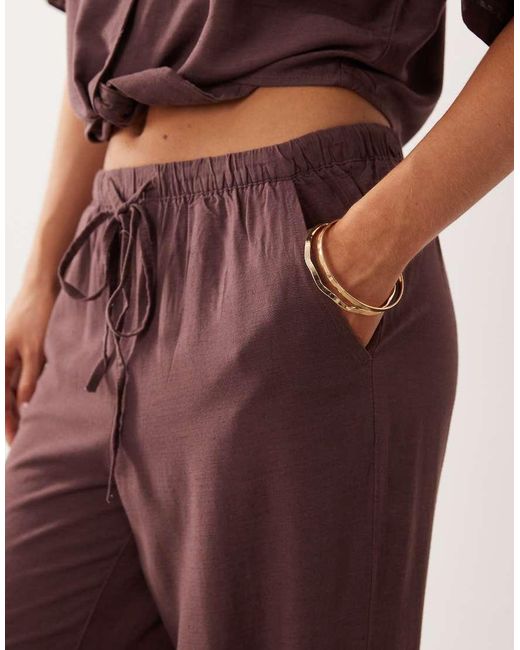 JDY Petite Brown Wide Leg Linen Mix Co-Ord Trouser