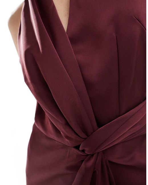 Pretty Lavish Red Knot Front Satin Maxi Dress