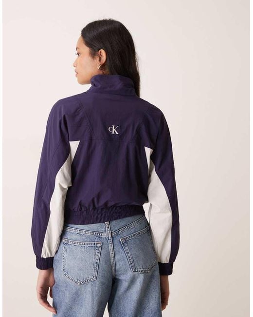 Calvin Klein Blue Cropped Colour Block Jacket
