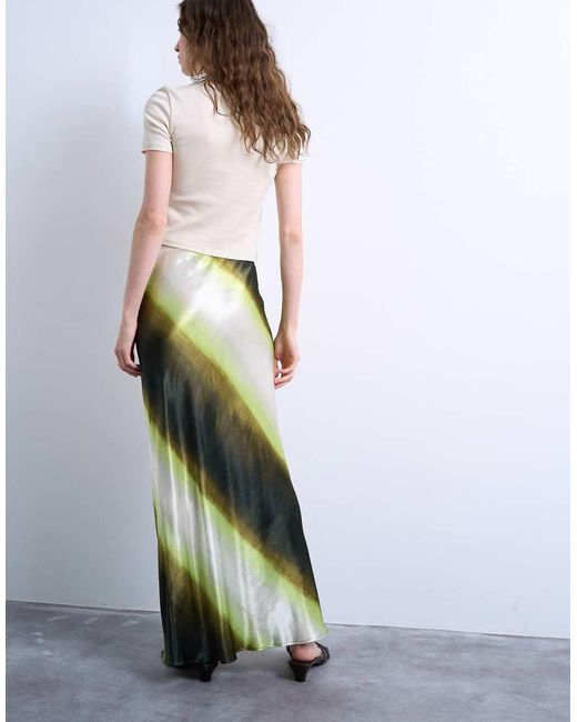 Falda Larga Verde De Corte Al Bies Con Patrón Degradado De Rayas De Satén De TOPSHOP de color Gray