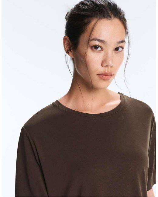 Oysho Brown Modal Blend Short-Sleeved Rounded Back T-Shirt
