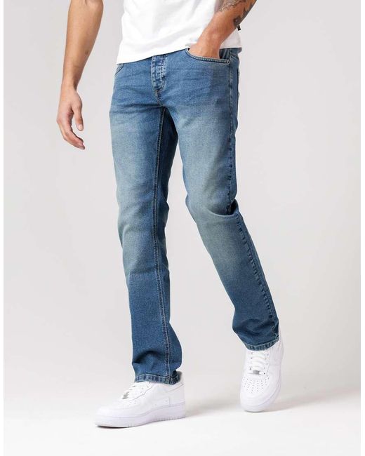 French Connection Blue Cotton Slim Fit Stretch Denim Jeans for men