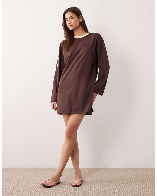 ASOS Brown Long Sleeve Oversized Mini Dress With 93 Graphic Print