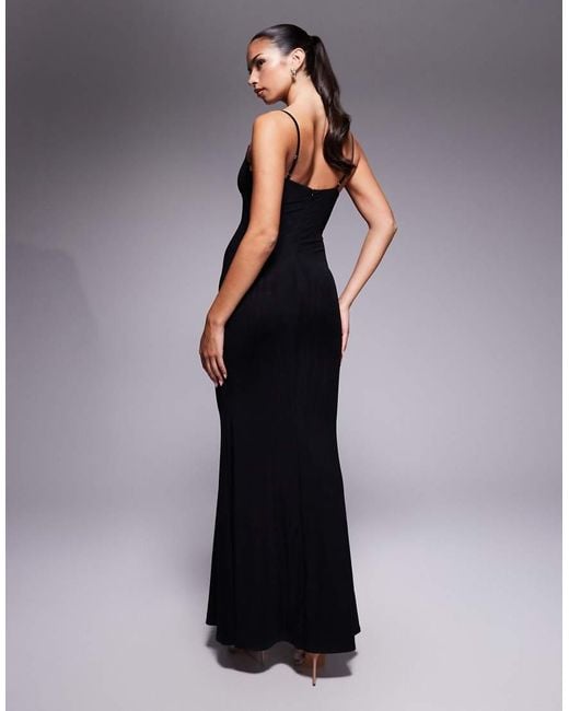 Wanderdoll Blue Leah Triple Layered Sculpting Mesh Lace Cup Detail Cami Fishtail Maxi Dress
