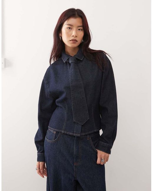 Reclaimed Vintage Blue Cinched Waist Denim Shirt With Matching Tie