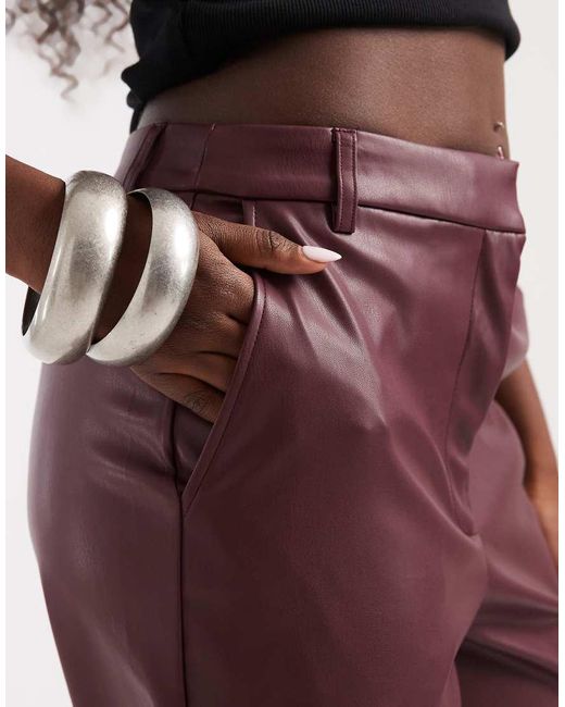 ASOS Red Faux Leather Slim Straight Leg Trousers