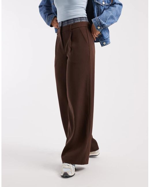 4th & Reckless Blue Exclusive Check Waistband Detail Wide Leg Tailored Trouser