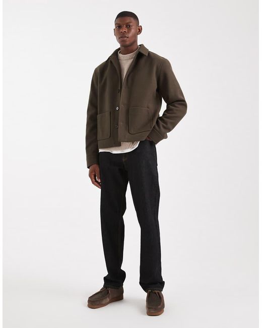 ASOS Brown Wool Look Harrington Jacket for men
