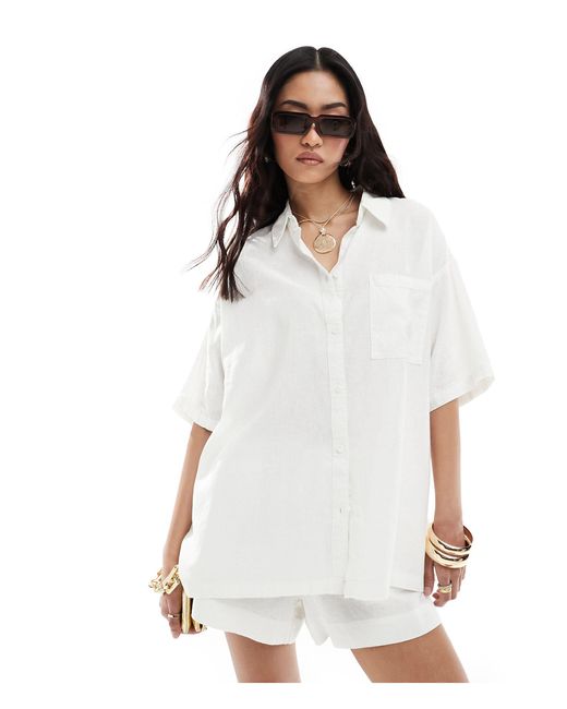 Cotton on - chemise décontractée oversize à manches courtes en imitation lin Cotton On en coloris White