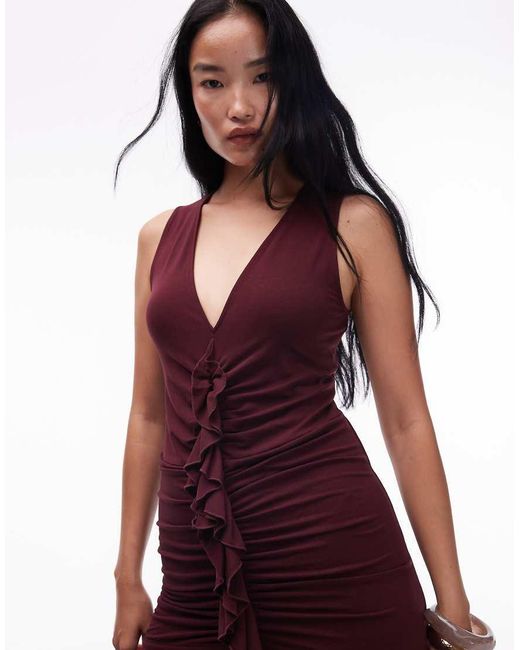 & Other Stories Red Jersey Midaxi Dress With Ruffle Front And Ruching
