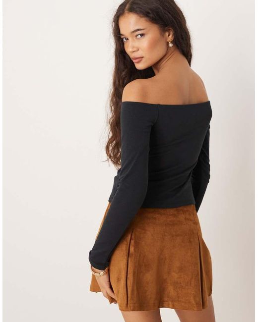 Abercrombie & Fitch Black Off The Shoulder Seamless Long Sleeve Top