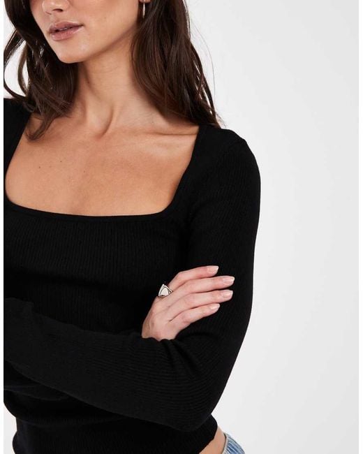 JJXX Black Square Neck Long Sleeve Knitted Top