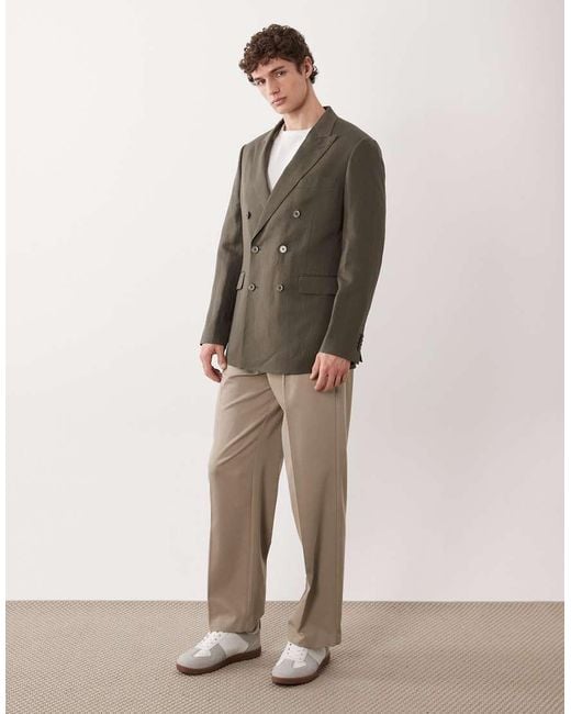 Mango Green Amalfic Linen Blend Double Breasted Tailored Blazer for men