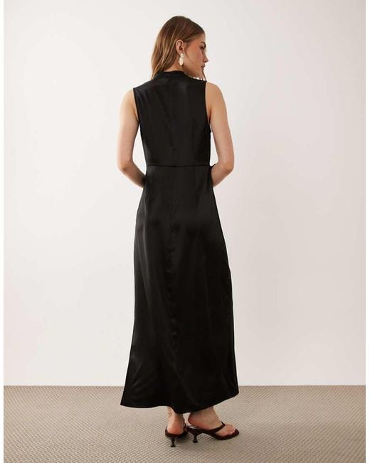 ASOS Black Satin Wrap Top Midi Dress