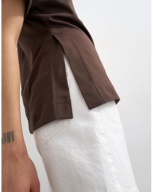 TOPSHOP Brown Slit Side Tee