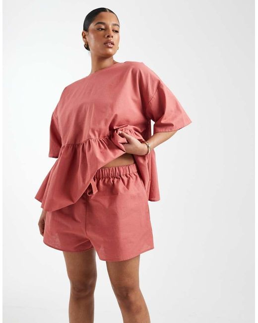ASOS Red Asos Design Curve Tie Waist Pocket Detail Shorts