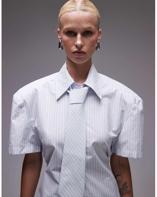 ASOS Gray Shoulder Pad Short Sleeve Shirt With Tie