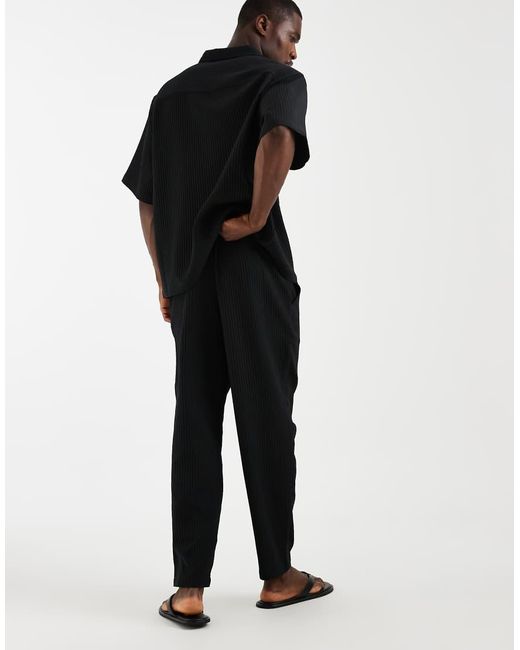 ASOS Black Co-ord Plisse Trousers for men