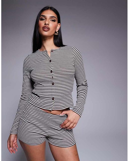 Cárdigan A Rayas Blancas Y Negras Con Cuello Redondo De (Parte De Un Conjunto) ASOS de color Gray