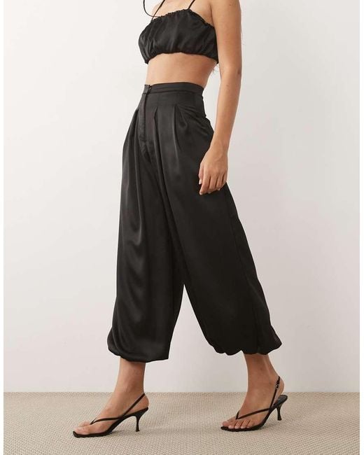 ASOS Natural Satin Bubble Pleated Pants