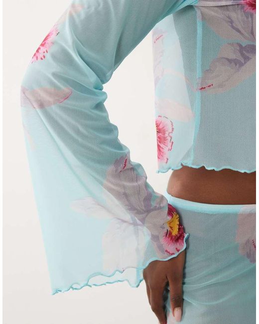 ASOS Blue Sheer Angel Sleeve Cropped Co-Ord Cardi