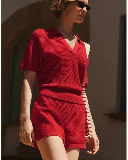 Oysho Red Cotton Open Knit Shorts