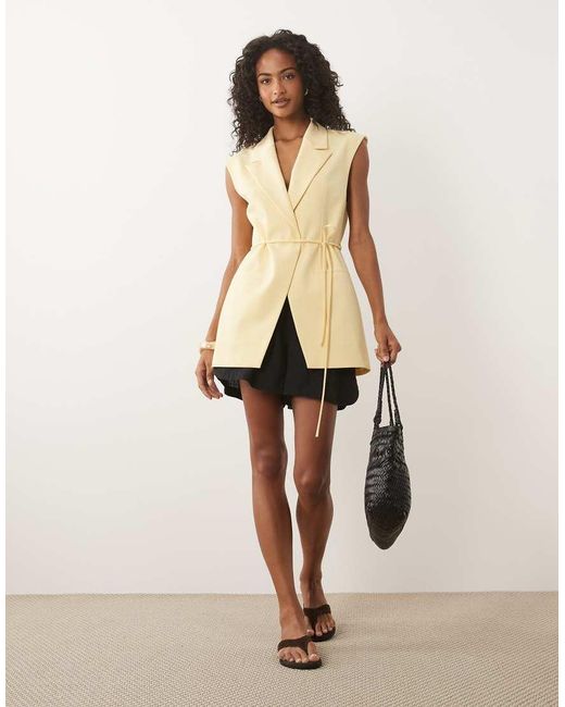 ASOS Natural Longline Tailored Waist Coat With Tie Belt