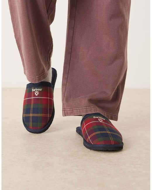 Barbour Pink Everitt Tartan Mule Slipper for men