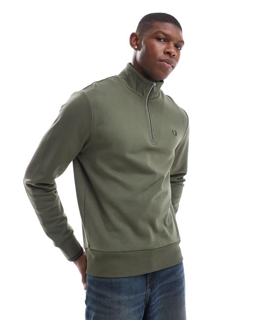 Fred Perry Green Half Zip Sweatshirt for men