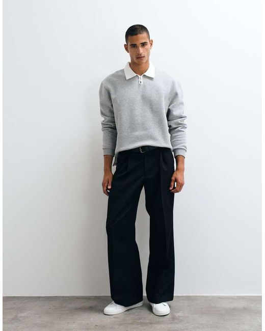 ASOS Gray Relaxed Notch Neck Rugby Polo With Buttons for men