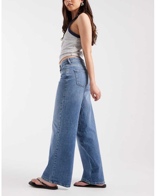 Pieces Blue Selma Low Waisted Wide Leg Jeans