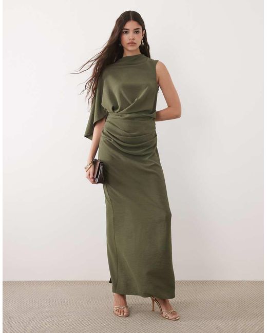 ASOS Green One Sleeve Maxi Dress With Pleat Waist Detail