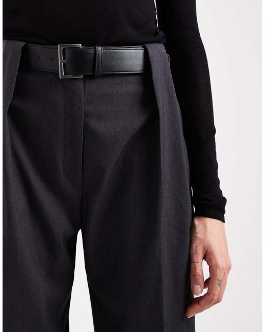 ASOS Black Tall Tailored High Waist Belted Straight Leg Trousers